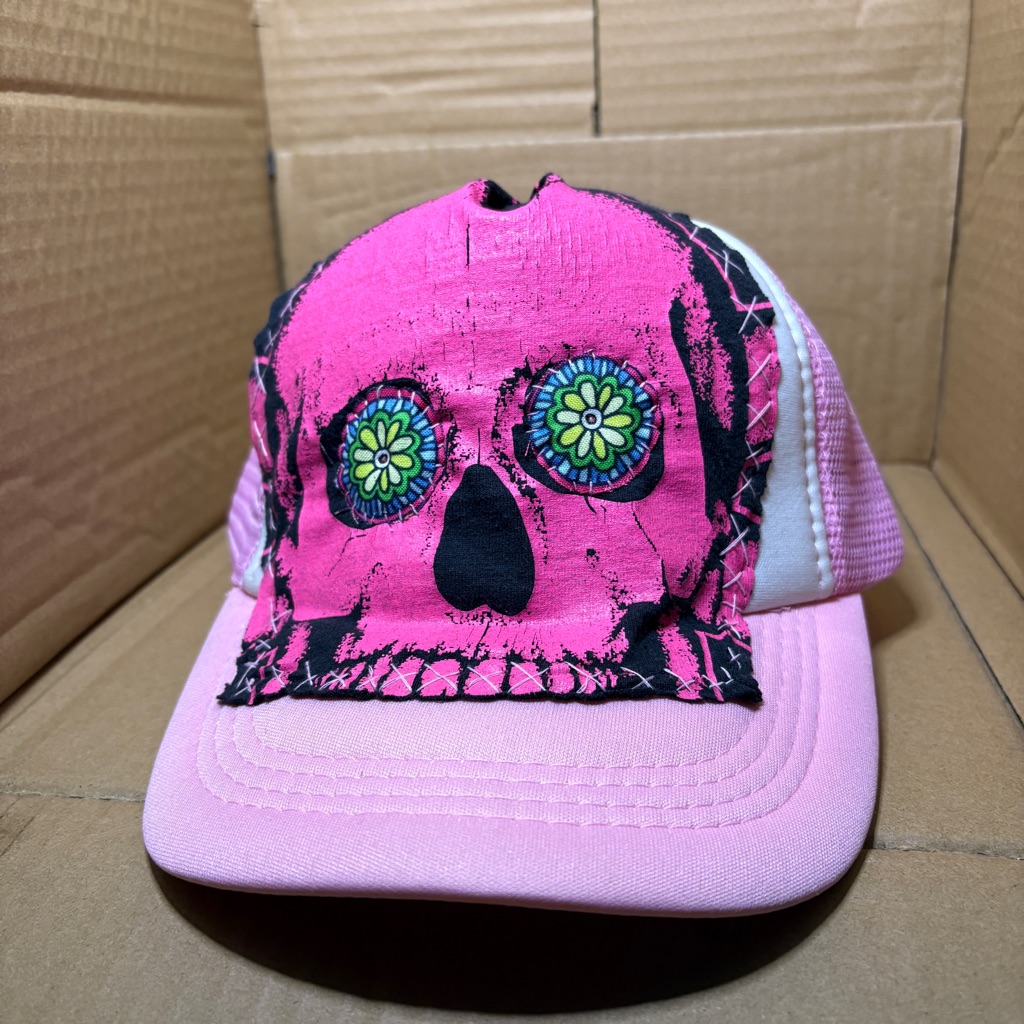 Custom Handstitched Psychedelic Eyed Skull Trucker Hat